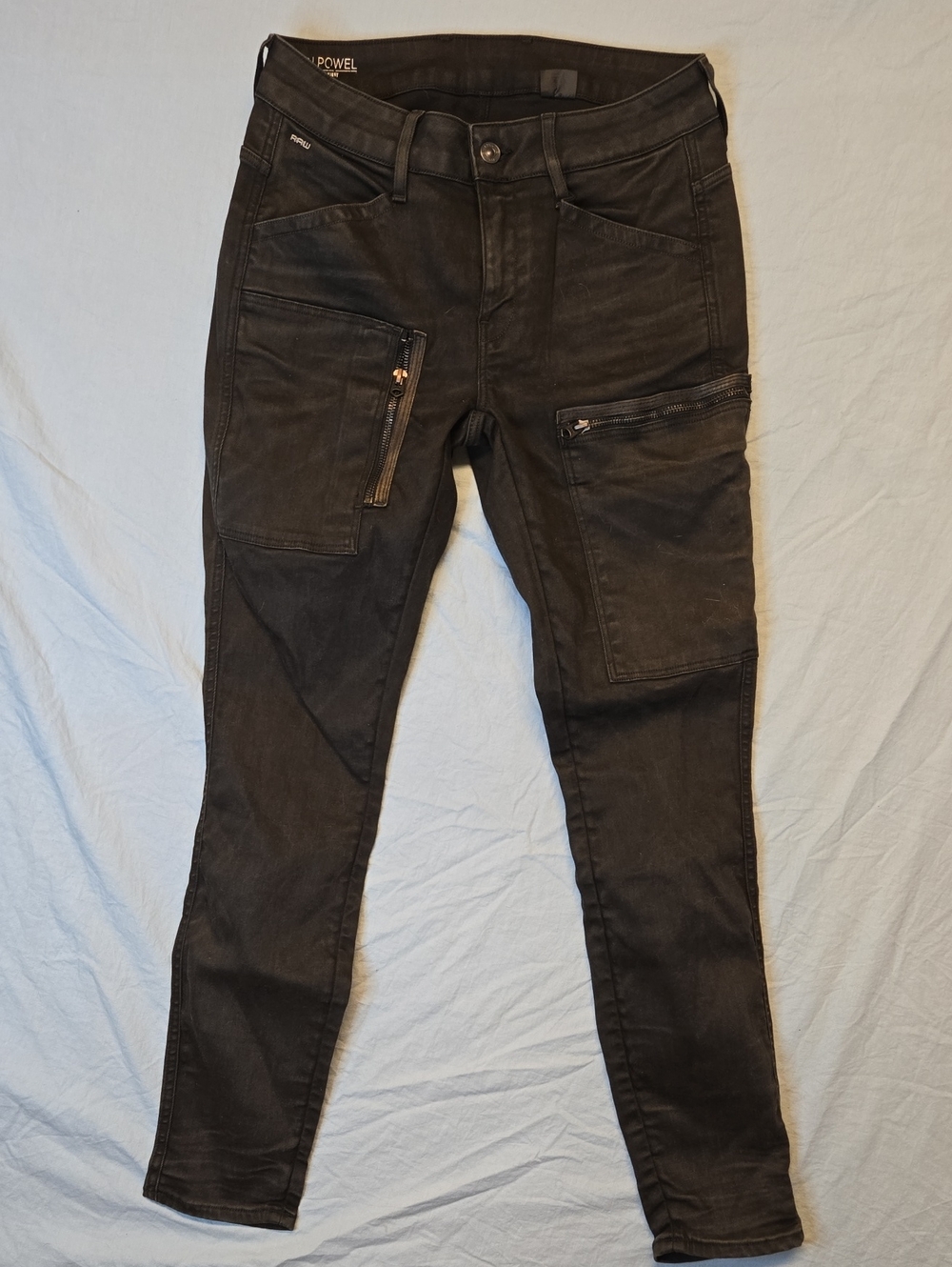 G-Star Raw Black Powel Mid Skinny Slim Tapered Cargo Jeans with Zipper Pockets